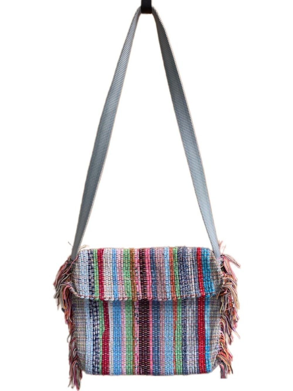 Handmade Boho Rag Rug Striped Shoulder Bag Tote - Picture 5 of 7